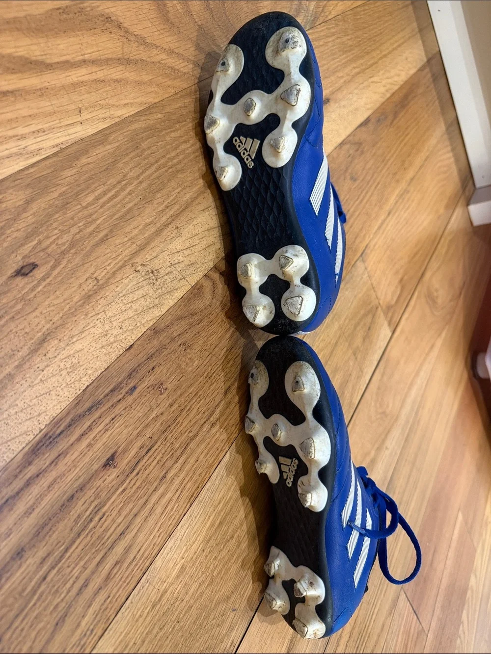 adidas Kids Blue Soccer Sneakers with White Stripes